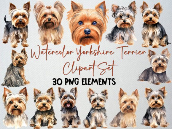 Download Watercolor Yorkshire Terrier Clipart Set - Premium Resources