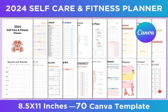 Download 2024 Self Care &amp; Fitness Planner Canva - Premium Bundle